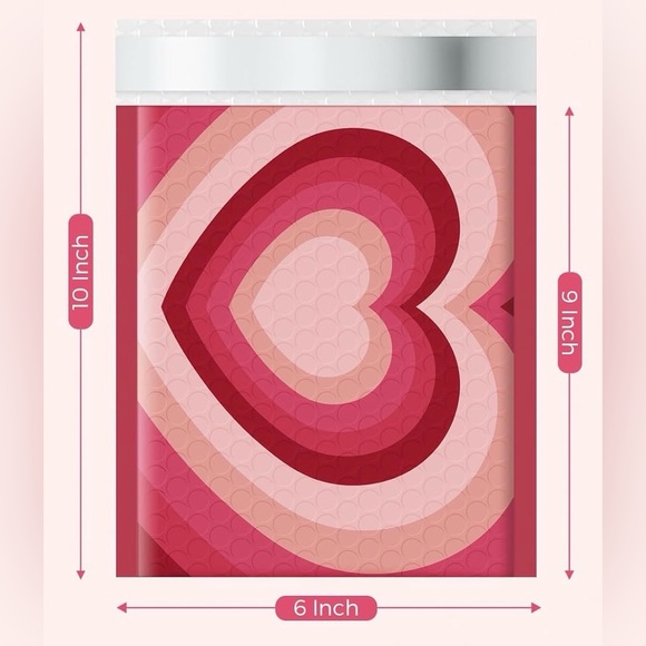 (20) 6”x10” Heart Bubble Mailers | Pink Valentine’s Shipping Envelopes - Picture 2 of 4